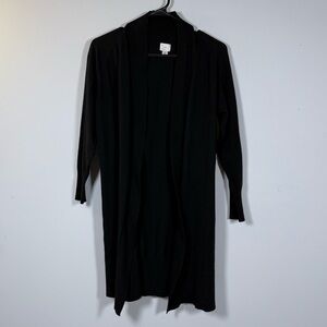 Classic Black Open Front Long Cardigan